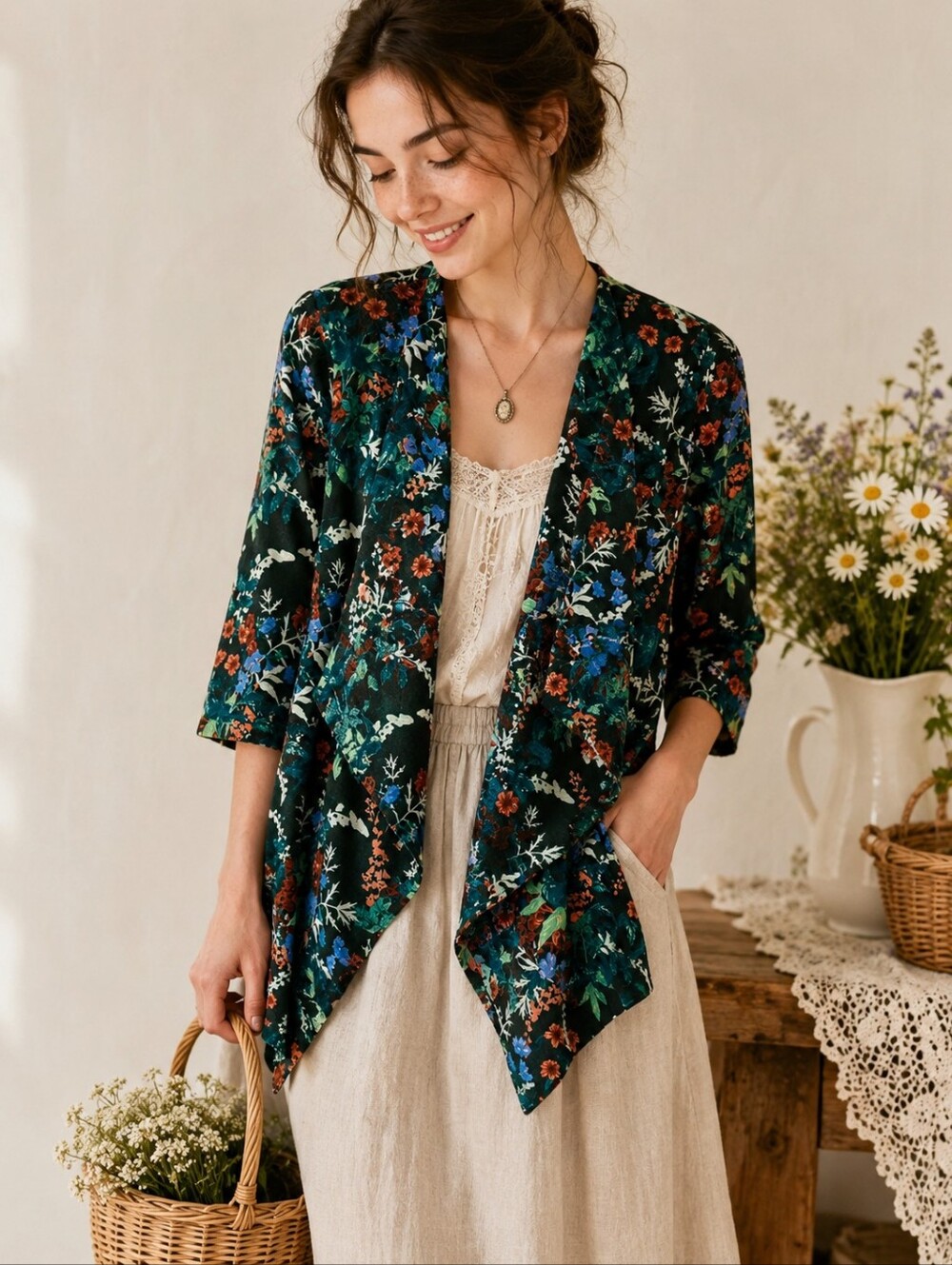 Soft Surroundings Floral Open Front Cardigan Jacket Size Small Boho Cottagecore